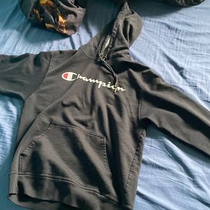 Black and red v neck champion long sleeve hoodie